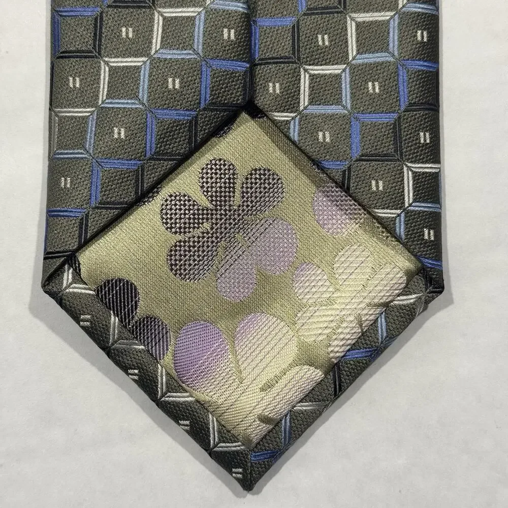 NWT Roberto Villini Men's Necktie Silk Geometric Squares 4